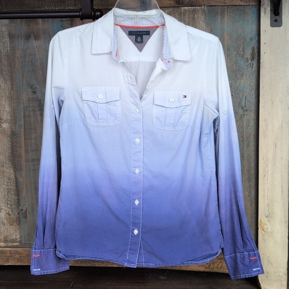 Tommy Hilfiger Blue Ombre 100% Cotton Button Down Shirt - Women's Small